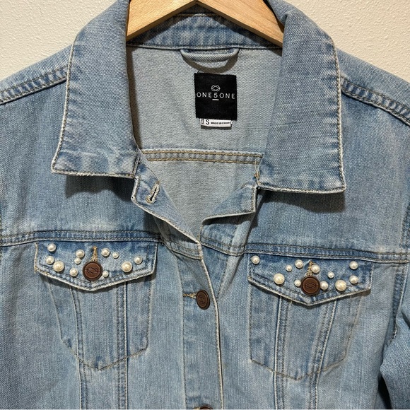 ONE 5 ONE Pearl Embellished Denim Jacket - Picture 3 of 12